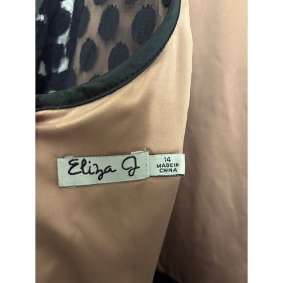 Eliza J Dress Womens 14 Dot Mesh Bodice Fit & Flare Black Nude Polka Dot - Picture 6 of 8